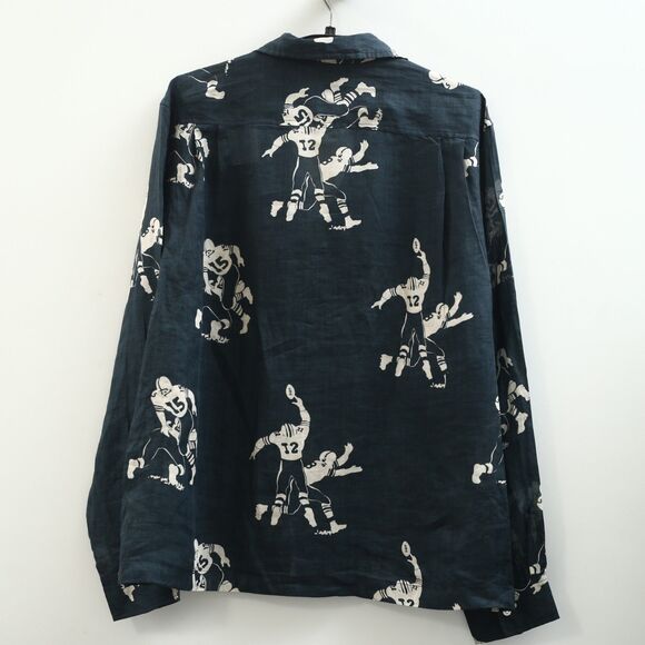 BODE Football Silhouette Long Sleeve Shirt Men's Graphic Print Linen L 283792 - Picture 6 of 7